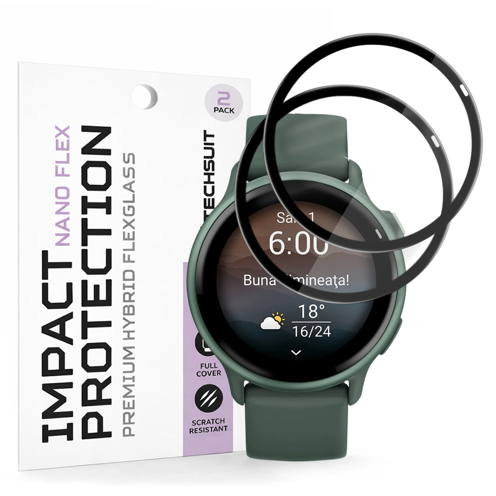 Techsuit Nano Flex védőfólia Garmin vivoactive 6-hoz, 2 darabos készlet, Műanyag, Fekete