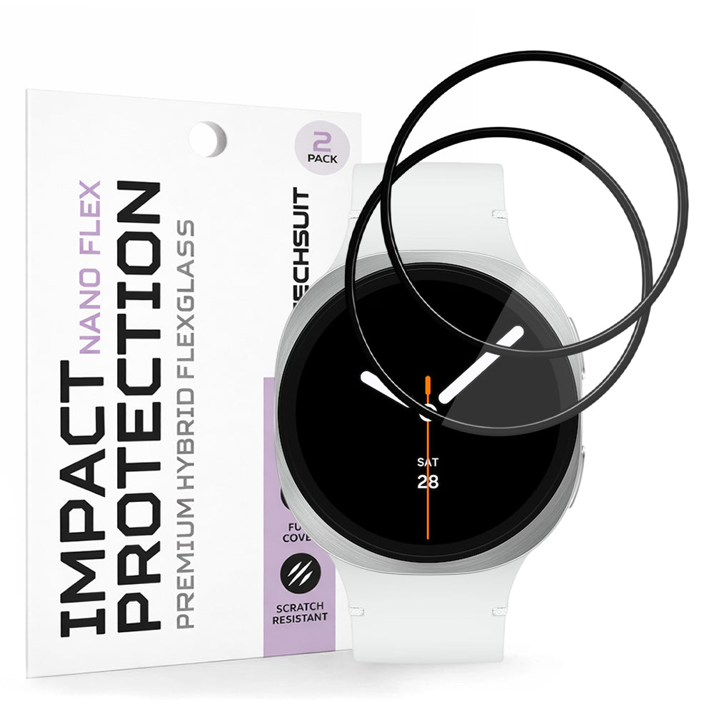 Techsuit Nano Flex védőfólia Samsung Galaxy Watch8 44mm-hez, 2 darabos készlet, Műanyag, Fekete