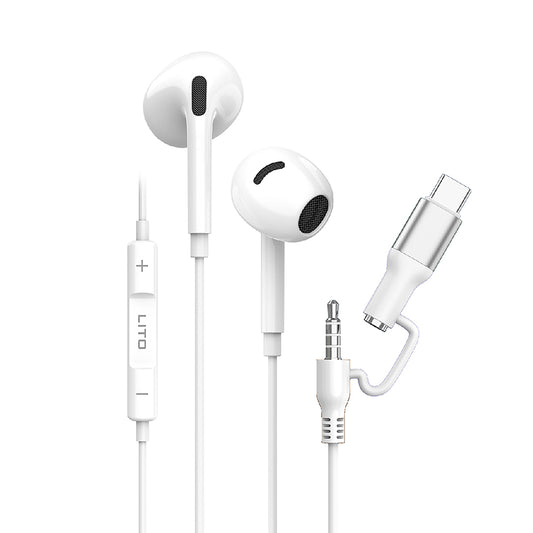 Handsfree 3.5mm / USB-C Lito LF03, Fehér