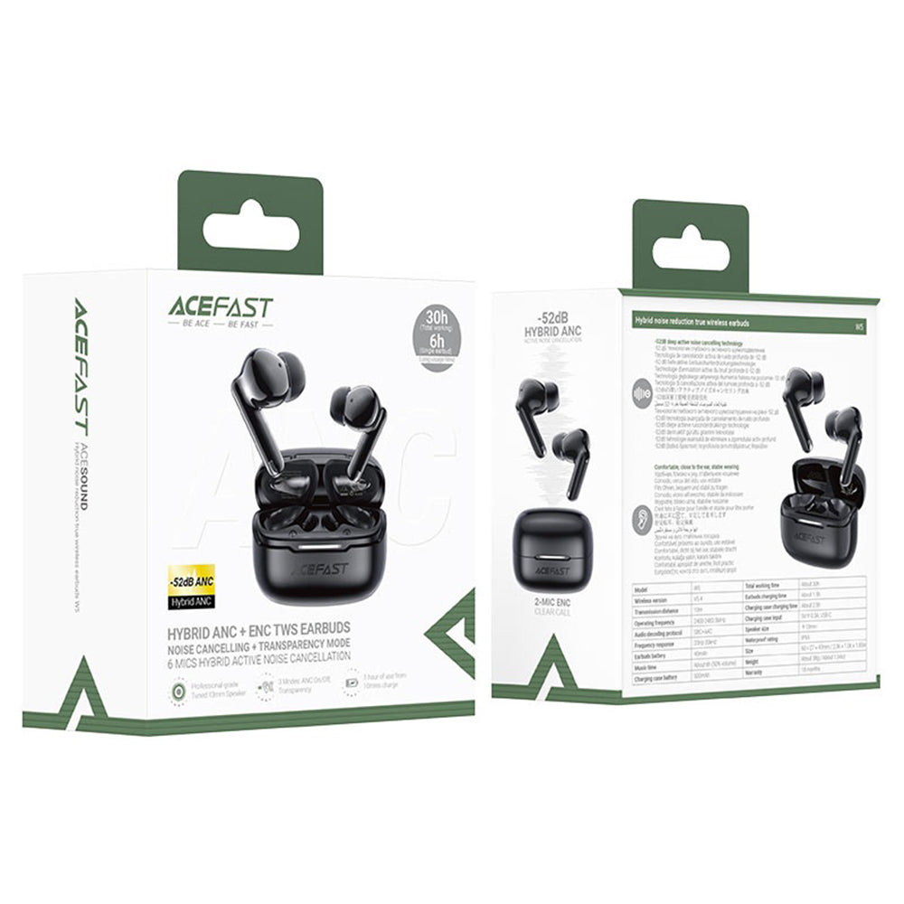 Handsfree Bluetooth Acefast W5, TWS, ANC, Fekete
