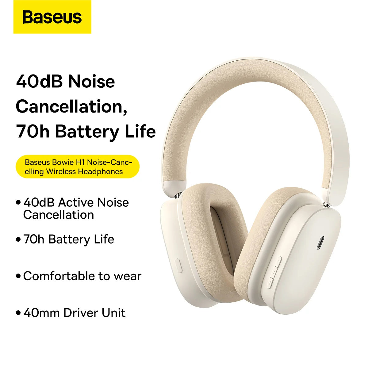 Baseus Bowie H1 Bluetooth kihangosító, A2DP, ANC, krém NGTW230202