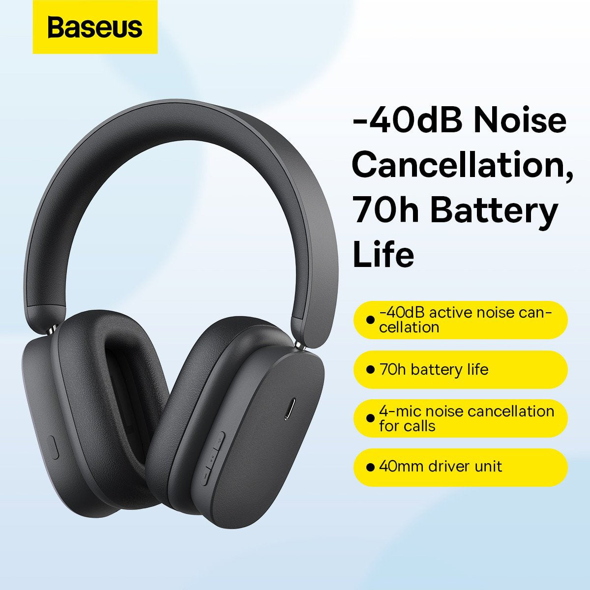 Baseus Bowie H1 Bluetooth kihangosító, A2DP, ANC, Szürke NGTW230213