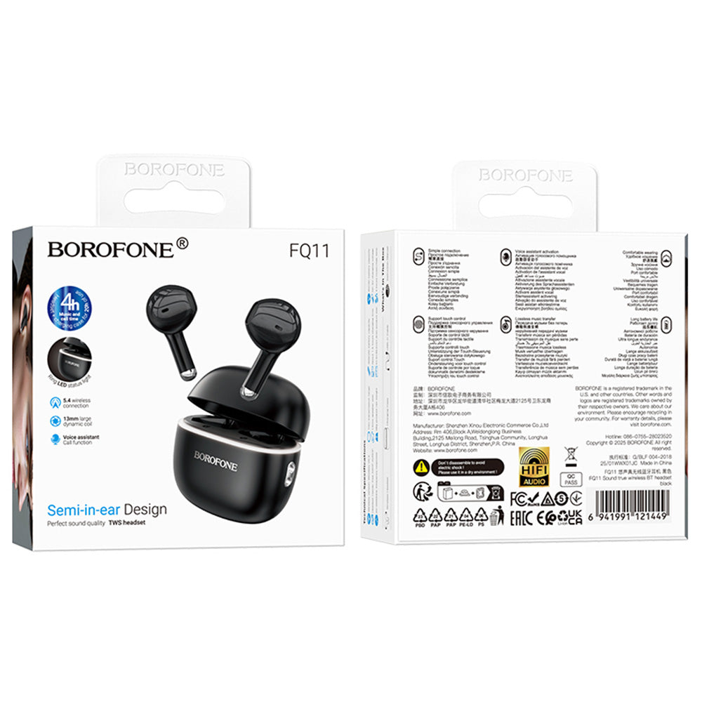 Handsfree Bluetooth Borofone FQ11 Sound, TWS, Fekete