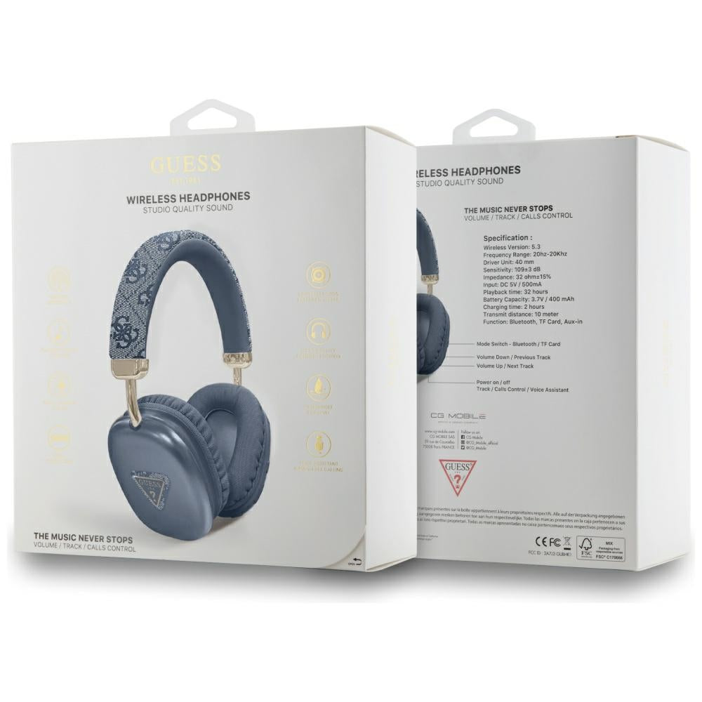 Handsfree Bluetooth Guess 4G Gold Triangle Logo, A2DP, Kék