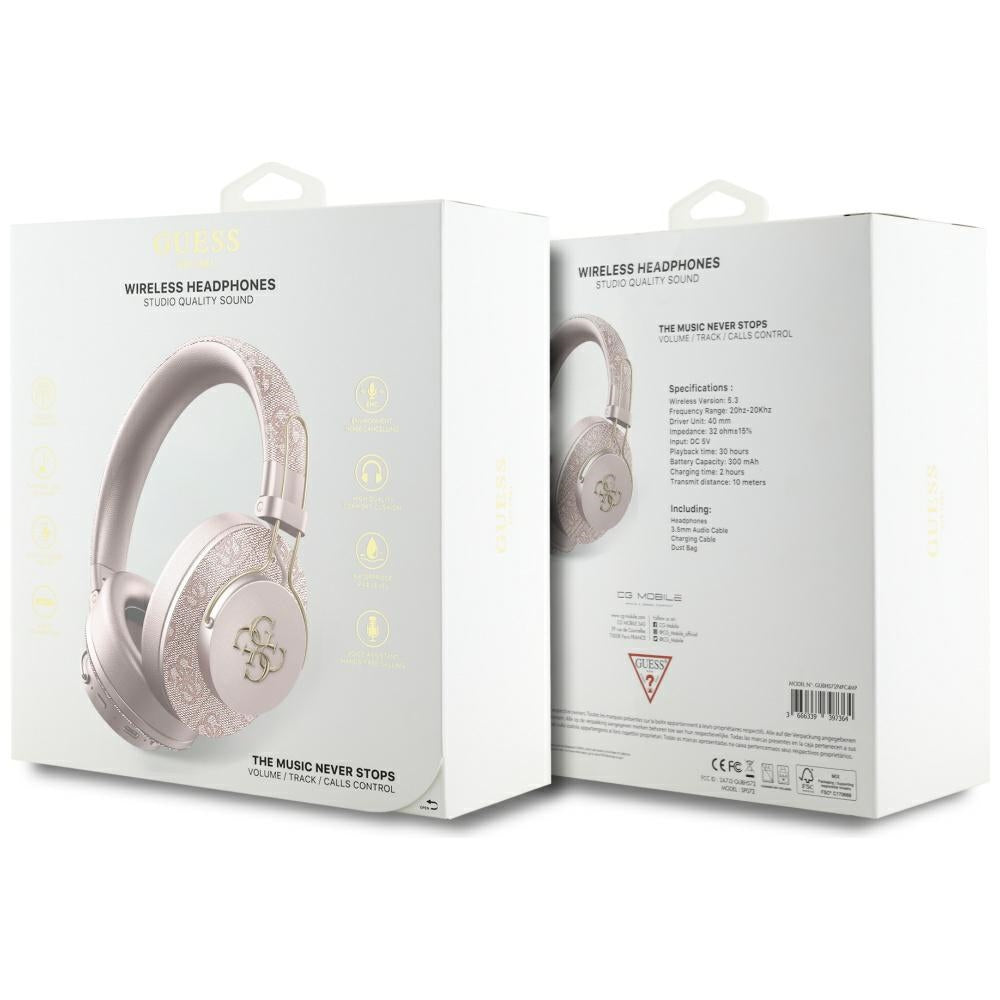 Handsfree Bluetooth Guess 4G Metal Logo, A2DP, Rózsaszín