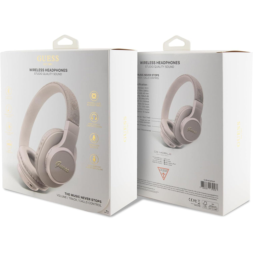 Handsfree Bluetooth Guess 4G Tone on Tone Script Logo, A2DP, Rózsaszín