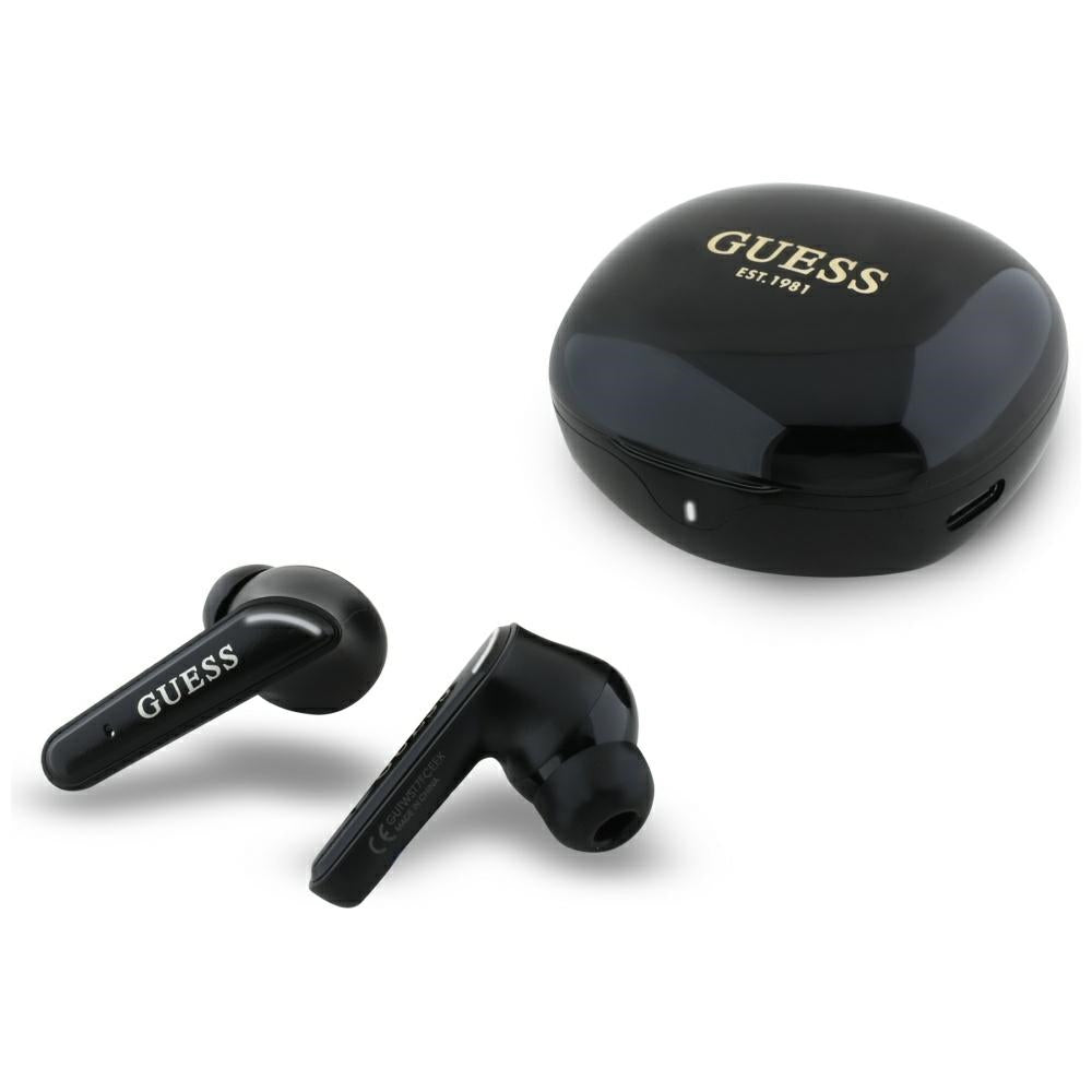 Handsfree Bluetooth Guess Flat Classic Logo Electroplated, TWS, Fekete