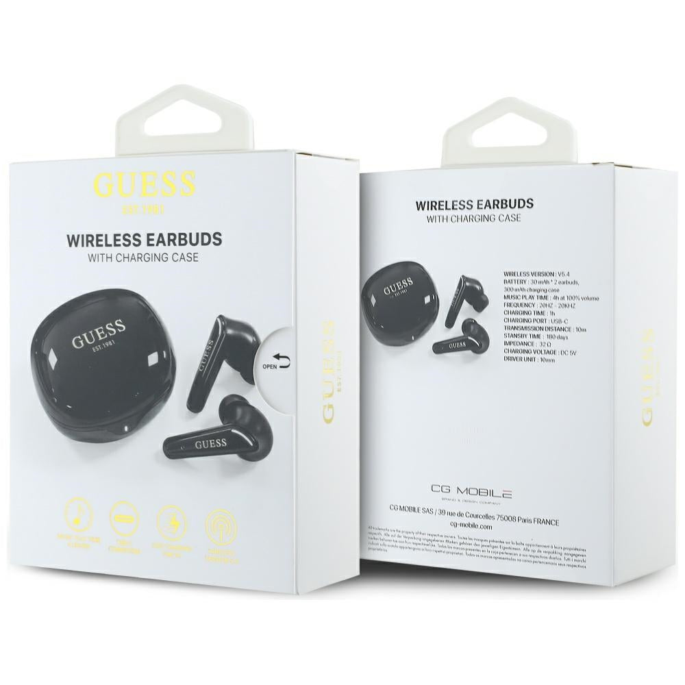 Handsfree Bluetooth Guess Flat Classic Logo Electroplated, TWS, Fekete