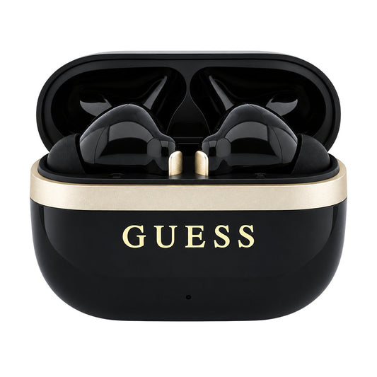 Căști Bluetooth Guess Glossy Gold Line Printed Classic Logo, TWS, negre