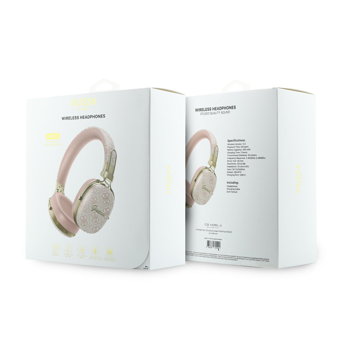 Bluetooth kihangosító Guess Metal 4G Script logóval, A2DP, rózsaszín