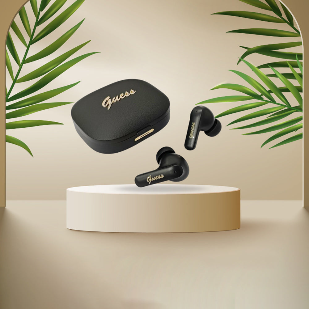 Handsfree Bluetooth Guess Script Metal Logo, TWS, Fekete