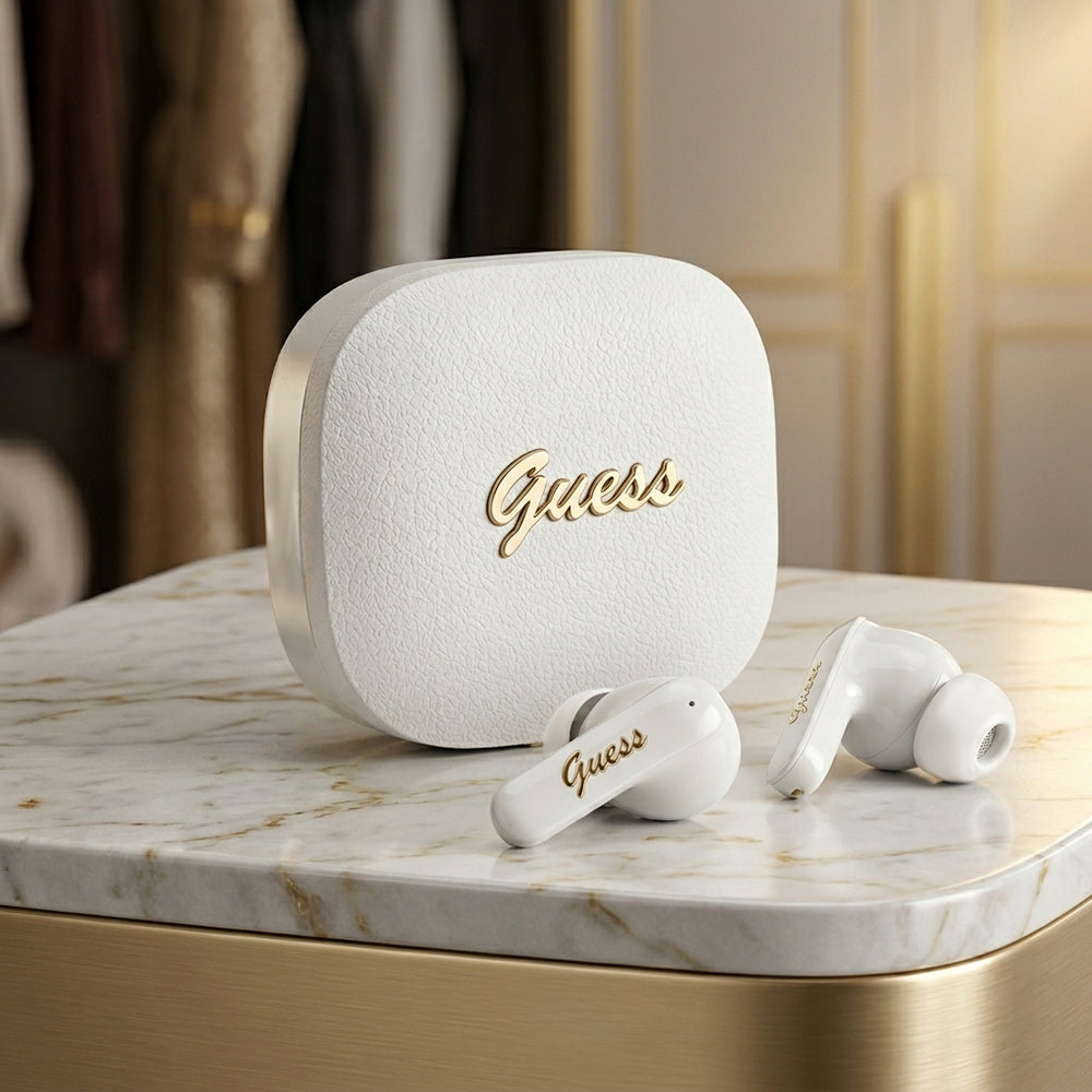 Handsfree Bluetooth Guess Script Metal Logo, TWS, Fekete