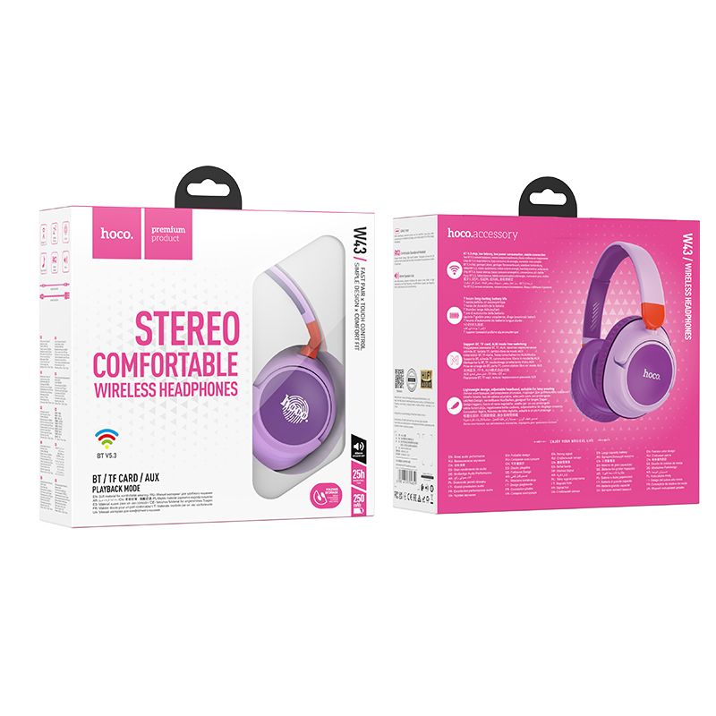 Handsfree Bluetooth HOCO Adventure W43, A2DP, Lila