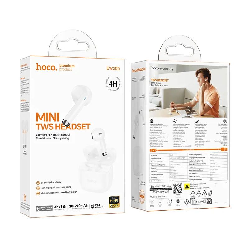 Bluetooth kihangosító HOCO EW205, TWS, Fehér