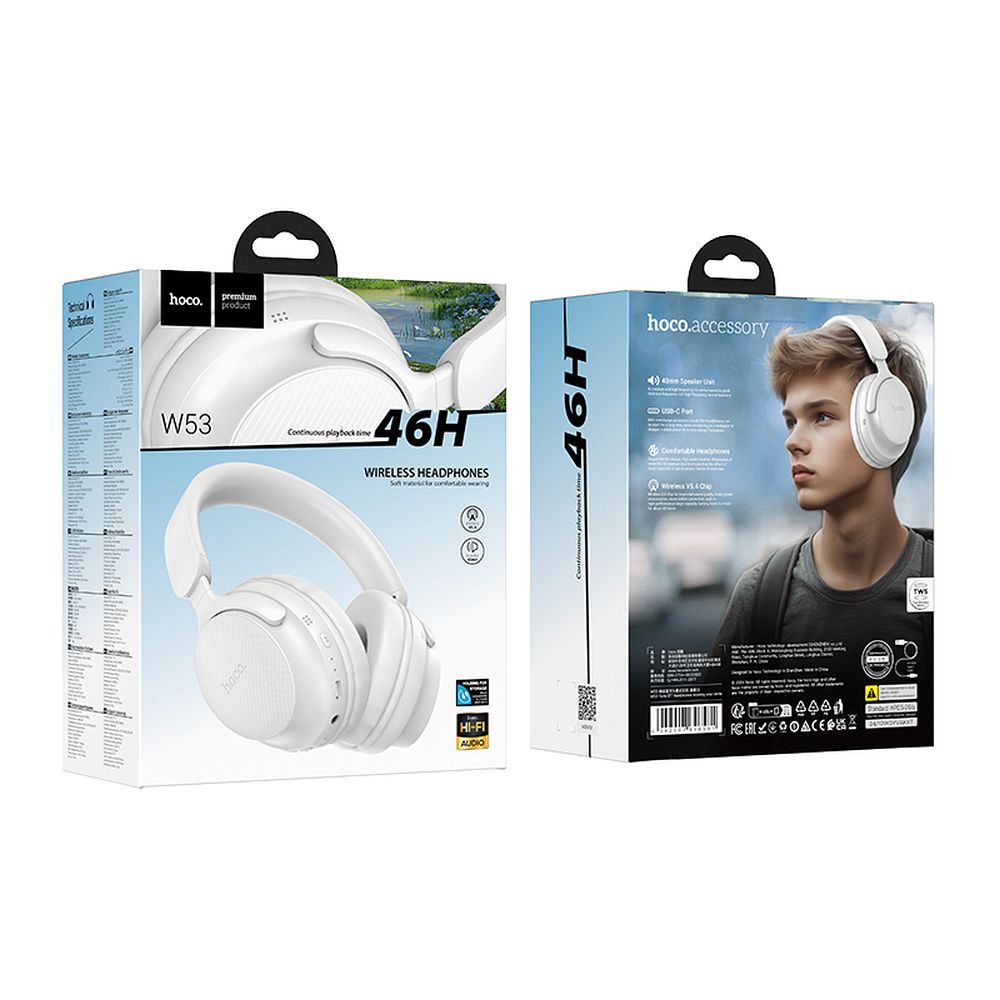 Handsfree Bluetooth HOCO W53, A2DP, Fehér