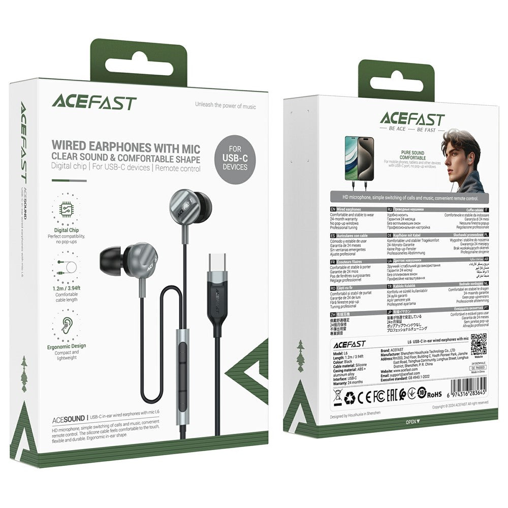 Handsfree USB-C Acefast L6, Fekete
