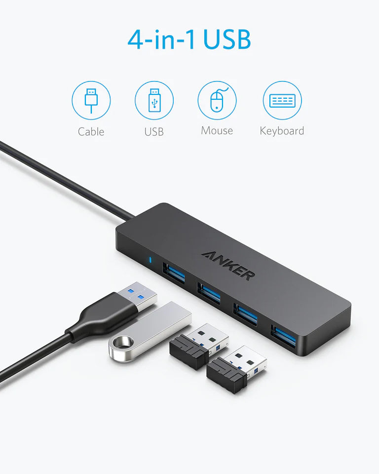 Hub USB Anker, 4 x USB-A 3.0, Fekete A7516016