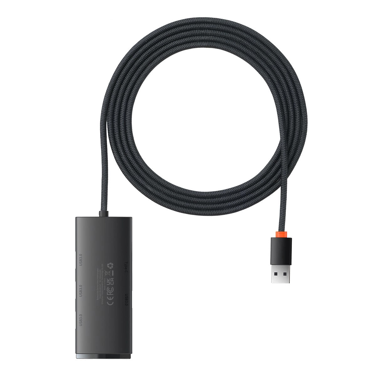 Hub USB Baseus Lite, 4 x USB-A 3.0 - 1 x USB-C, 2m, Fekete WKQX030201