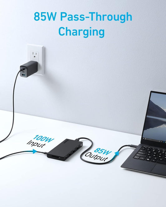 Hub USB-C Anker, 1 x USB-A 3.0 - 2 x USB-A - 3 x USB-C - 2 x HDMI - 1 x RJ45 - 1 x SD, Fekete A83A2G11