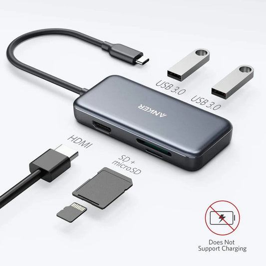 Anker USB-C Hub, 2 x USB-A 3.0 - 1 x HDMI - 1 x SD - 1 x microSD, Fekete A8334HA1