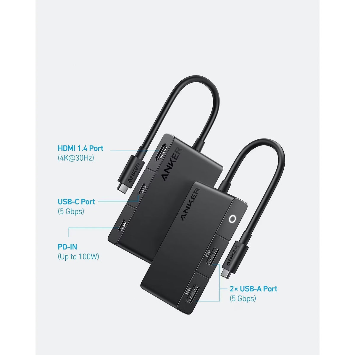 Anker 332 USB-C Hub, 2 x USB-A - 2 x USB-C - 1 x HDMI, Fekete A8356G11