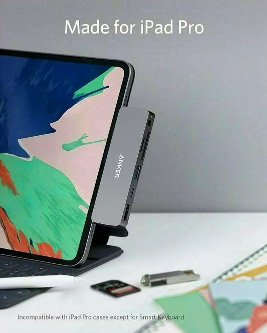 USB-C hub Anker PowerExpand Direct az Apple iPad Pro 11 / Pro 12.9 készülékhez, 1 x USB-C - 1 x USB-A - 1 x HDMI - 1 x 3,5 mm-es jack - 1 x SD - 1 x microSD, szürke színben