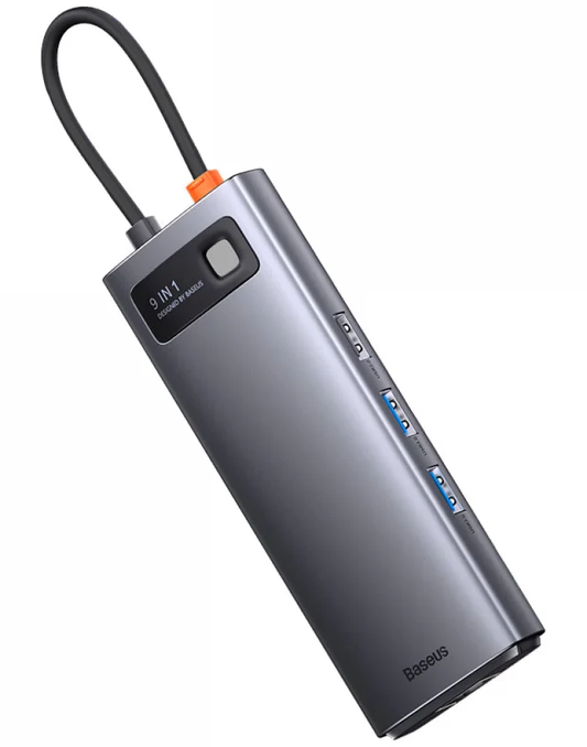 Baseus Joystar USB-C Hub, 2 x USB-A 3.2 - 1 x USB-A - 1 x USB-C - 2 x HDMI - 1 x RJ45 - 1 x SD - 1 x microSD, Szürke WKWG060013