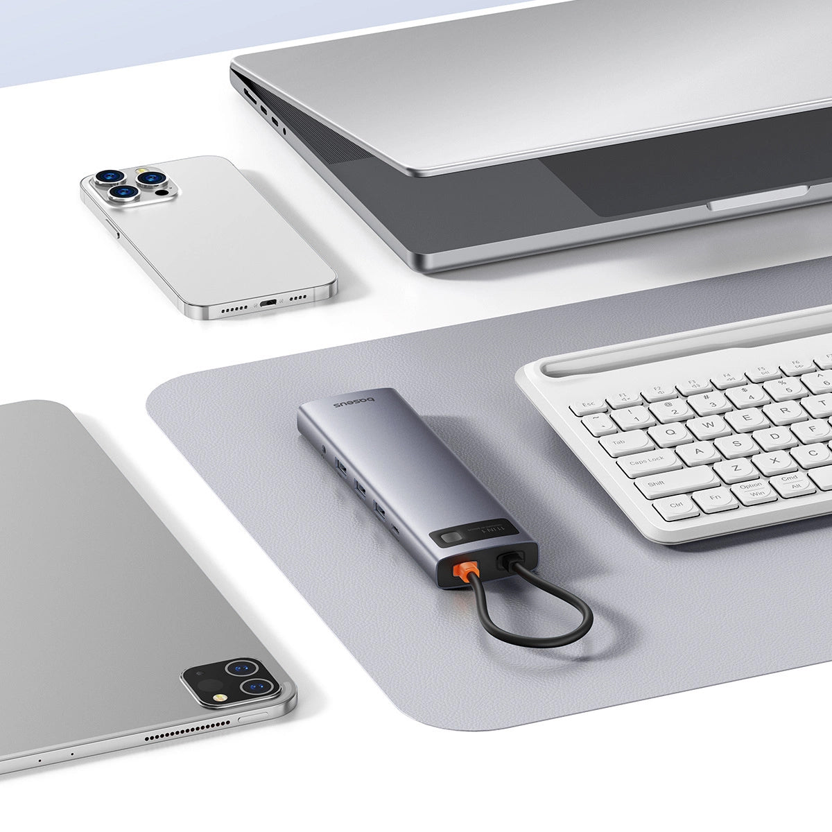 Hub USB-C Baseus Metal Gleam, 3 x USB-A 3.0 - 1 x USB-A - 1 x USB-C - 1 x HDMI - 1 x VGA - 1 x Jack 3.5mm - 1 x RJ45 - 1 x SD - 1 x microSD, Szürke