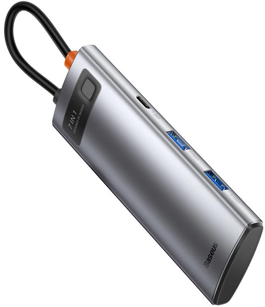 Hub USB-C Baseus Metal Gleam, 2 x USB-A 3.0 - 2 x USB-C - 1 x HDMI - 1 x SD - 1 x microSD, Szürke WKWG020113