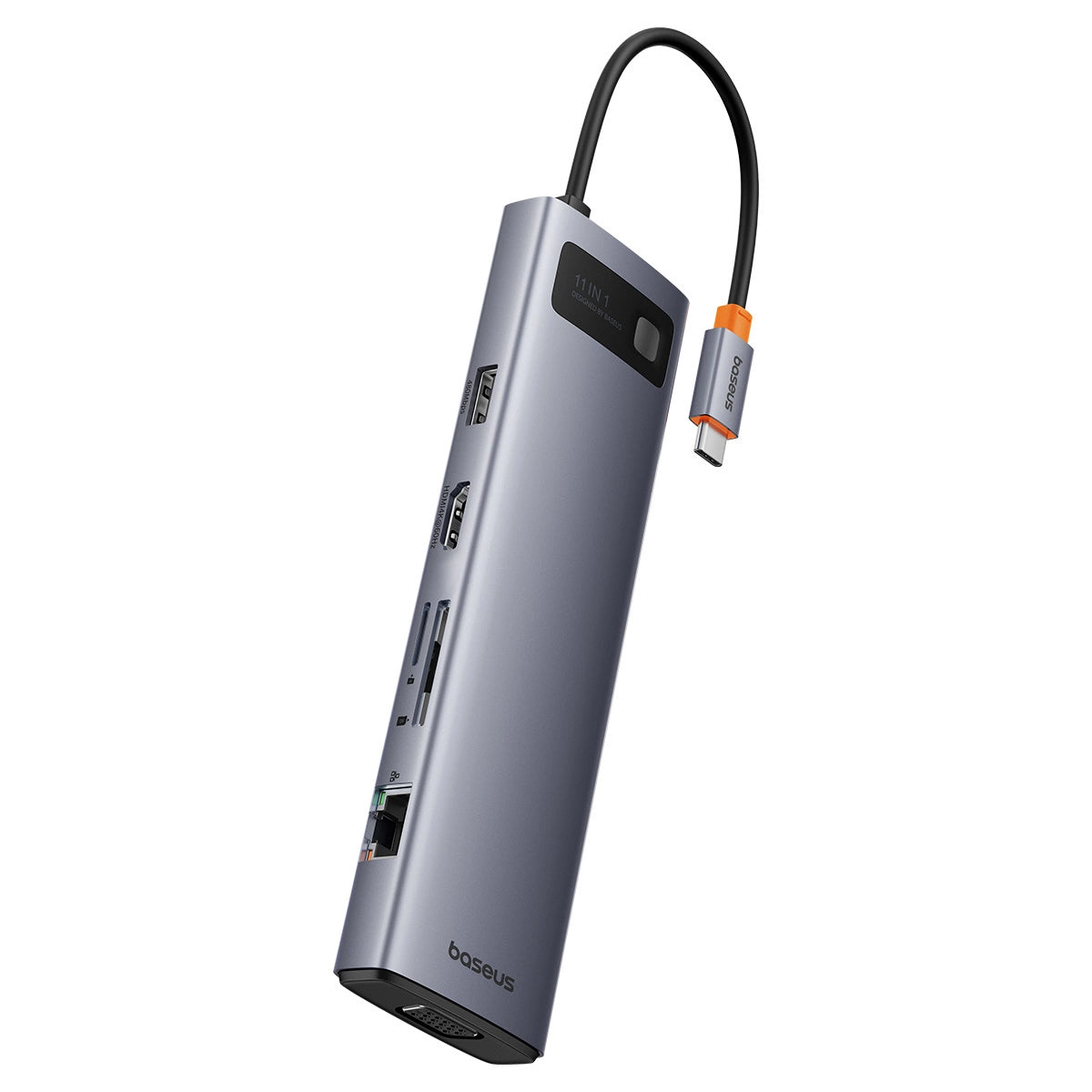 Hub USB-C Baseus Metal Gleam, 3 x USB-A 3.0 - 1 x USB-A - 1 x USB-C - 1 x HDMI - 1 x VGA - 1 x Jack 3.5mm - 1 x RJ45 - 1 x SD - 1 x microSD, Szürke