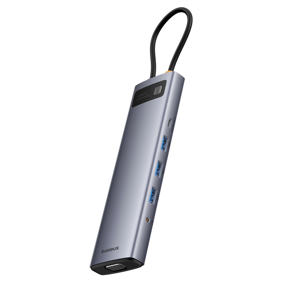 Hub USB-C Baseus Metal Gleam, 3 x USB-A 3.0 - 1 x USB-A - 1 x USB-C - 1 x HDMI - 1 x VGA - 1 x Jack 3.5mm - 1 x RJ45 - 1 x SD - 1 x microSD, Szürke