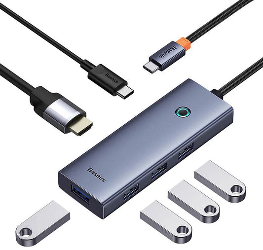 Hub USB-C Baseus UltraJoy, 4 x USB-A 3.0 - 1 x USB-C - 1 x HDMI, Szürke B00052807813-01