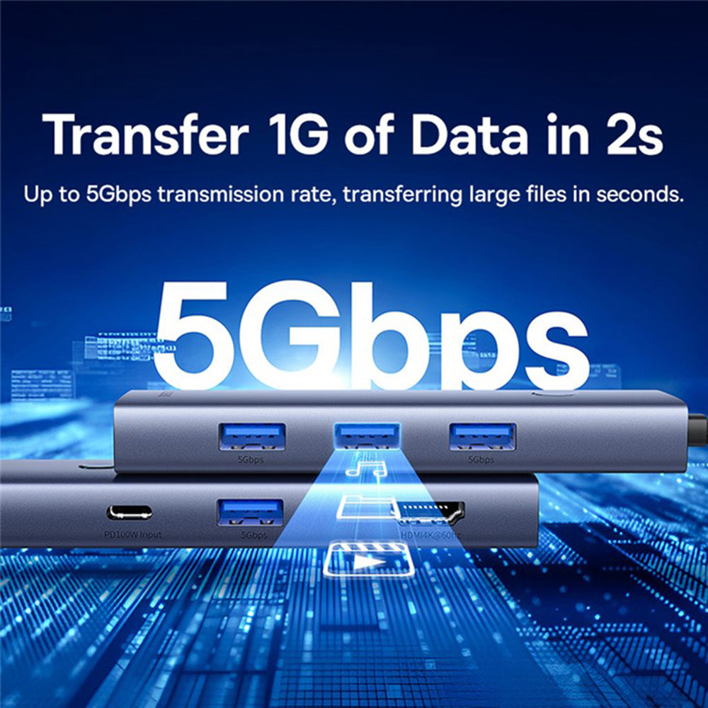 Hub USB-C Baseus UltraJoy, 4 x USB-A 3.0 - 1 x USB-C - 1 x HDMI - 1 x VGA, Szürke B00052803811-01