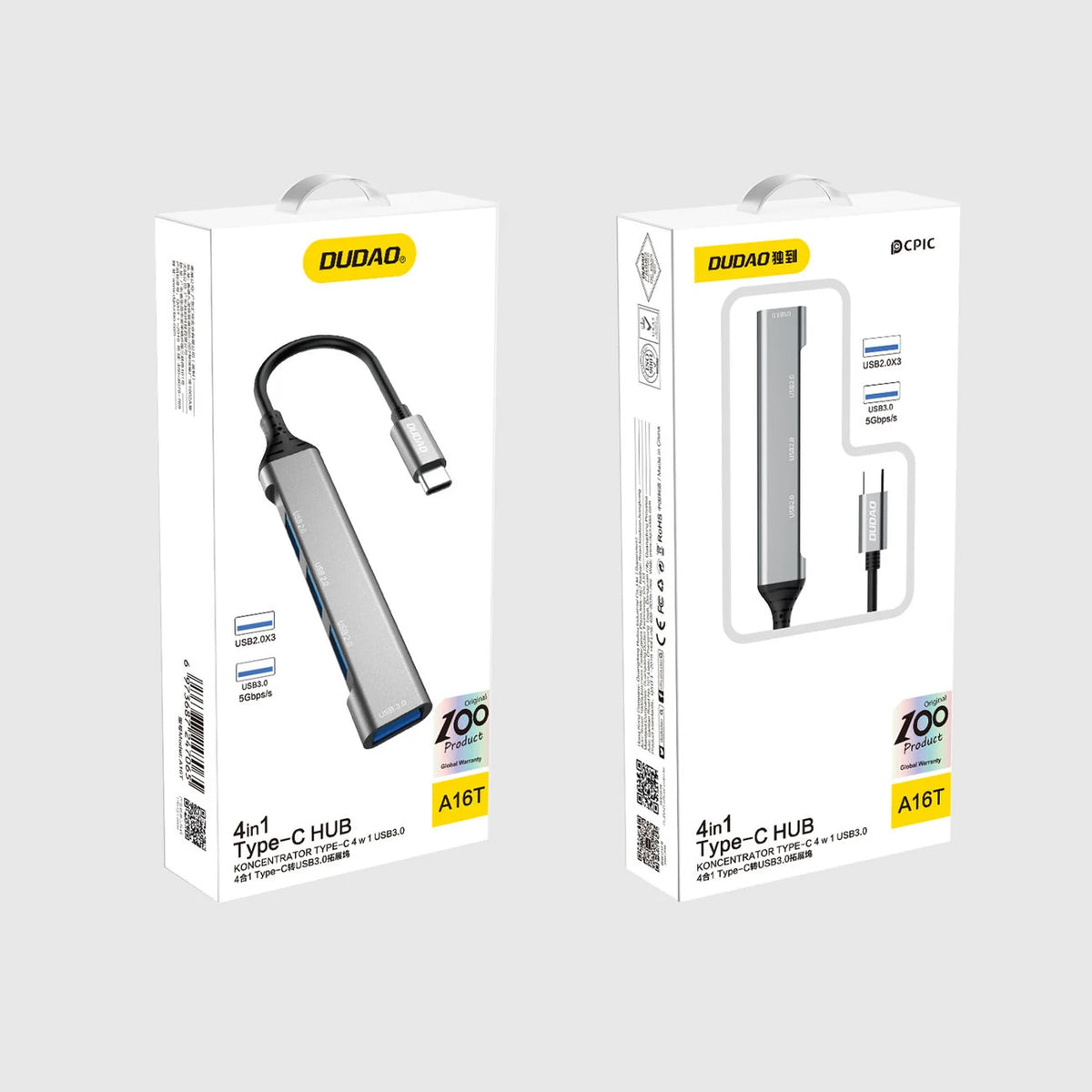 Hub USB-C Dudao A16T, 1 x USB-A 3.0 - 3 x USB-A, Fekete