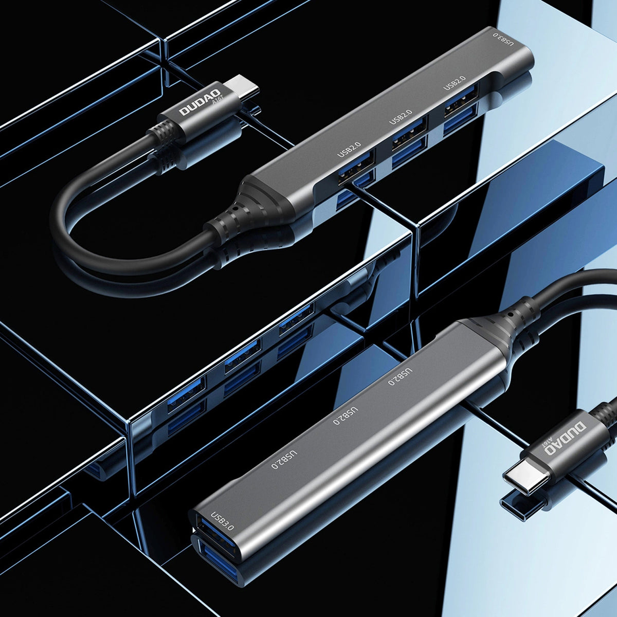 Hub USB-C Dudao A16T, 1 x USB-A 3.0 - 3 x USB-A, Fekete