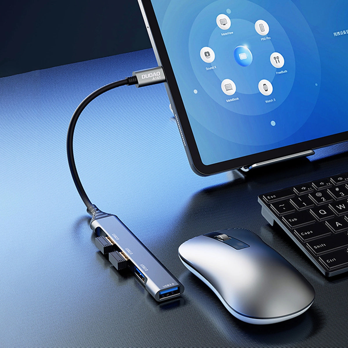 Hub USB-C Dudao A16T, 1 x USB-A 3.0 - 3 x USB-A, Fekete