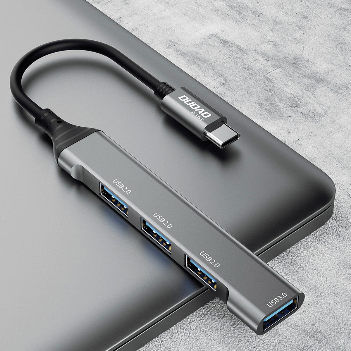 Hub USB-C Dudao A16T, 1 x USB-A 3.0 - 3 x USB-A, Fekete