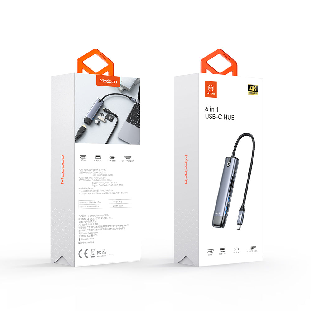 USB-C McDodo HU-7740, 6in1, Szürke Hub