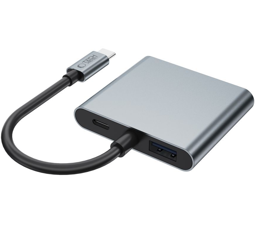 Tech-Protect HB08 USB-C Hub, 1 x USB-A - 1 x USB-C - 2 x HDMI, Szürke