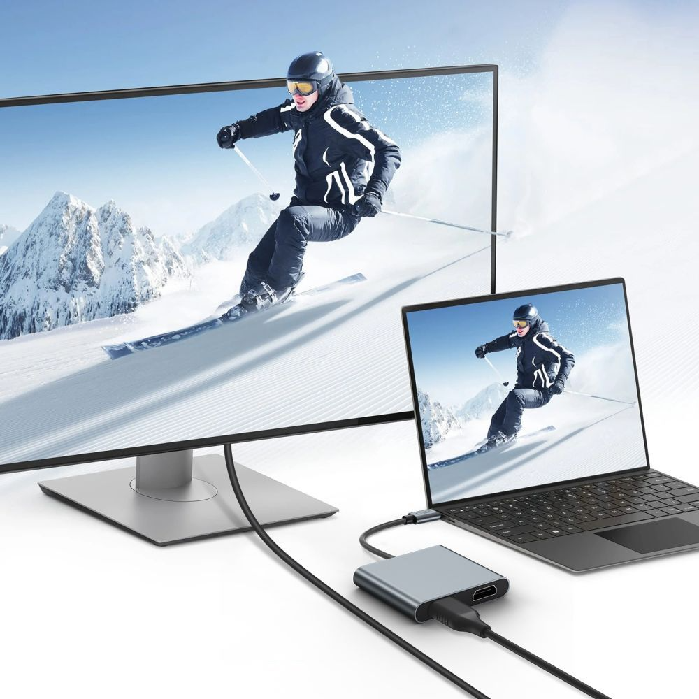 Tech-Protect HB08 USB-C Hub, 1 x USB-A - 1 x USB-C - 2 x HDMI, Szürke