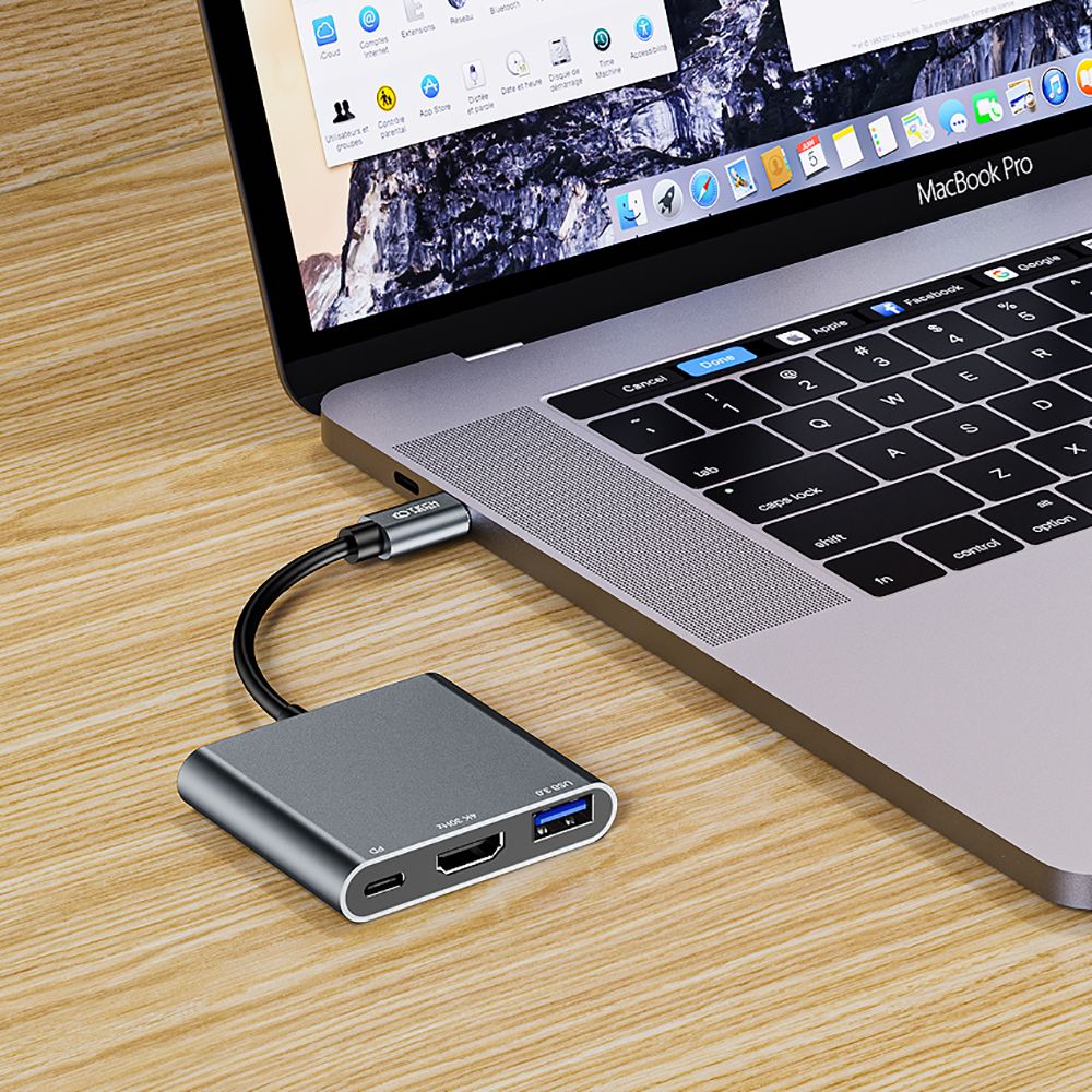 Hub USB-C Tech-Protect V1, USB-A 3.0 - 1 x USB-C - 1 x HDMI, Szürke