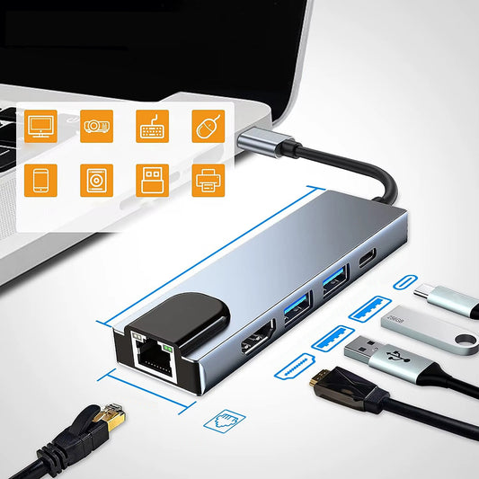 USB-C Techsuit H1 NetBridge, 5in1, Szürke