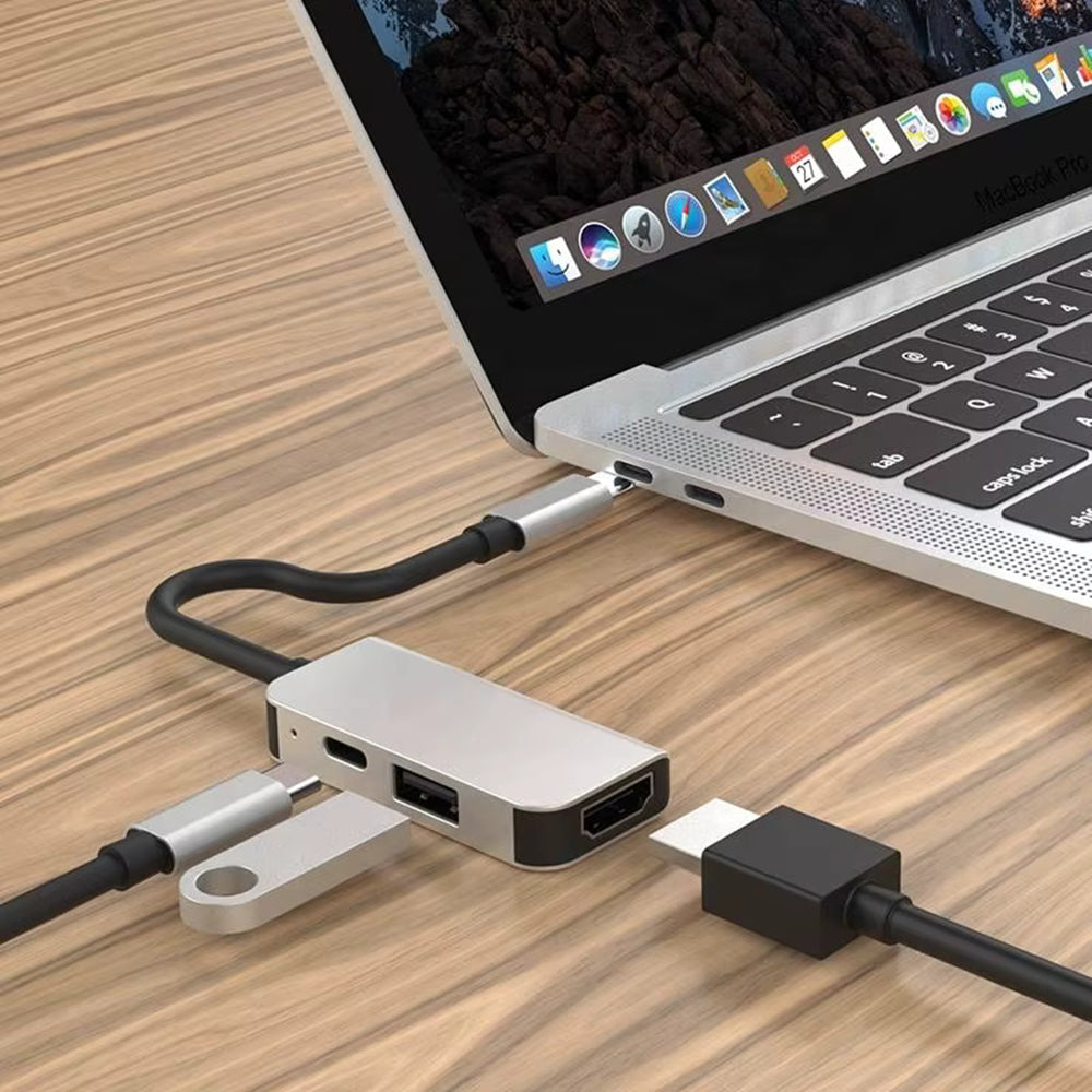 USB-C Techsuit H4 TurboChargeX, 3in1, Szürke Hub