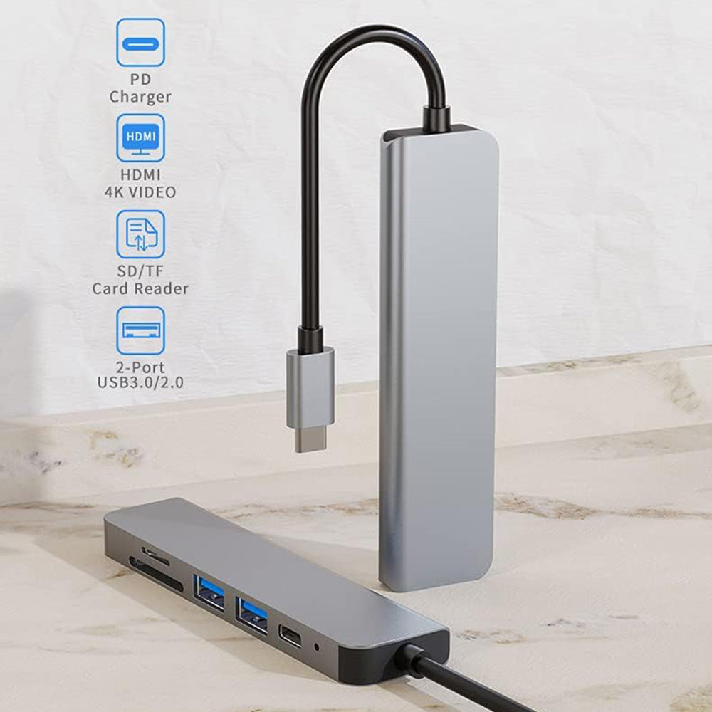 Hub USB-C Techsuit H5 TurboChargeX, 6in1, Szürke