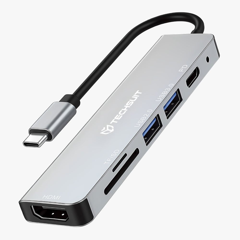 Hub USB-C Techsuit H5 TurboChargeX, 6in1, Szürke