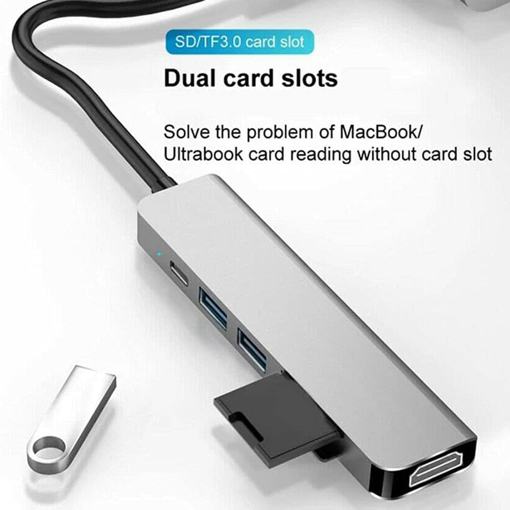 Hub USB-C Techsuit H5 TurboChargeX, 6in1, Szürke