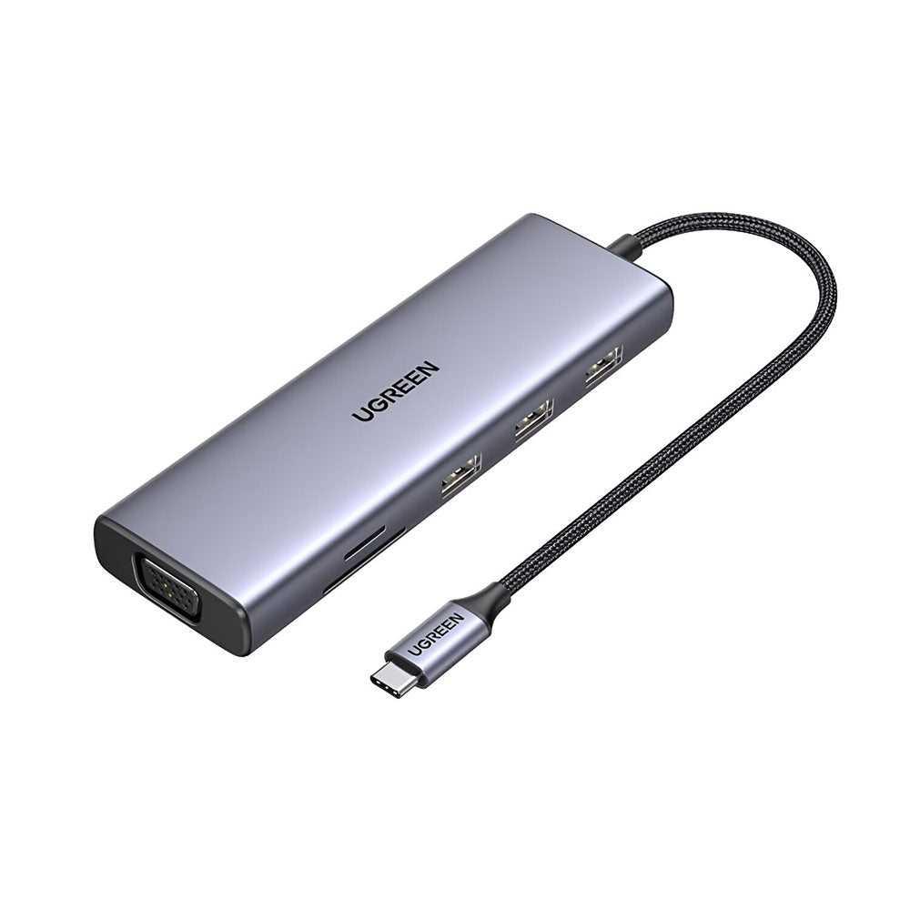 Hub USB-C UGREEN CM498 (15600), 3 x USB-A 3.0 - 1 x USB-C - 1 x HDMI - 1 x VGA - 1 x RJ45 - 1 x SD - 1 x microSD, Szürke