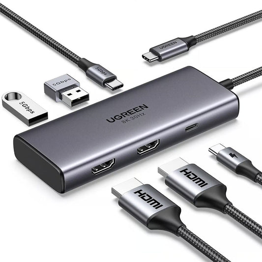 Hub USB-C UGREEN CM498 (15852), 2 x USB-A 3.0 - 2 x USB-C - 2 x HDMI, Szürke