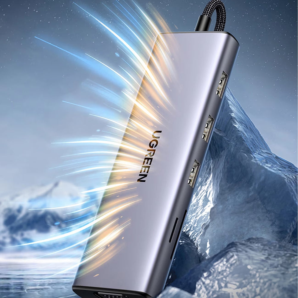 Hub USB-C UGREEN CM498 (15600), 3 x USB-A 3.0 - 1 x USB-C - 1 x HDMI - 1 x VGA - 1 x RJ45 - 1 x SD - 1 x microSD, Szürke