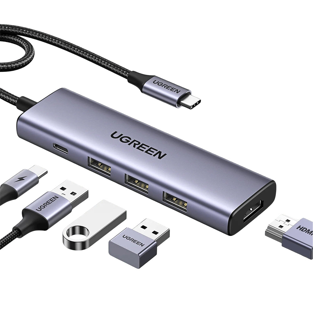Hub USB-C UGREEN CM511 (15596), 3 x USB-A 3.0 - 1 x USB-C - 1 x HDMI, Szürke